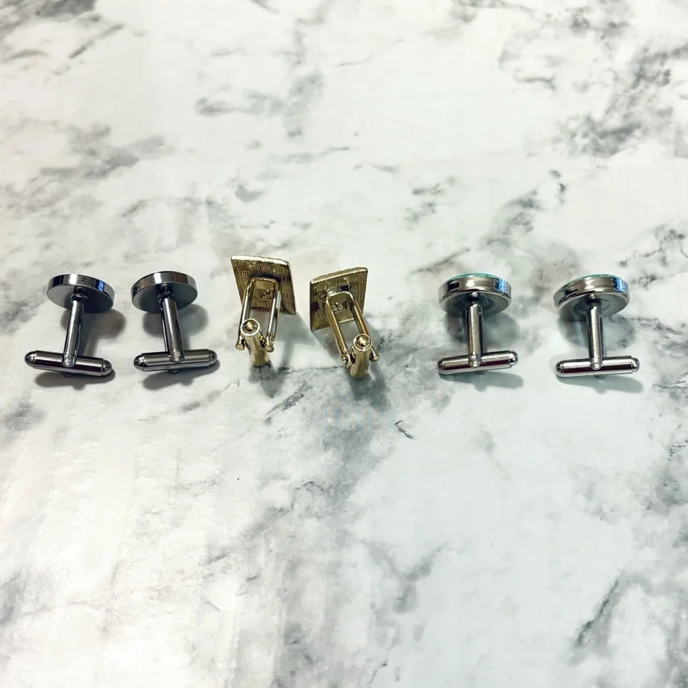 Lot of 3 Sets of Men’s Cufflinks Gold and Silver Tone